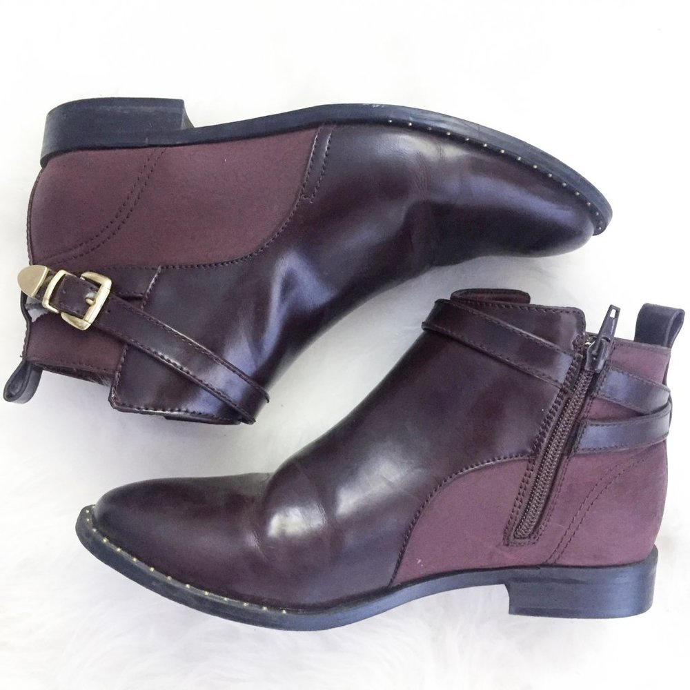 H&M Dark Burgundy Studded Flat Ankle Bootie